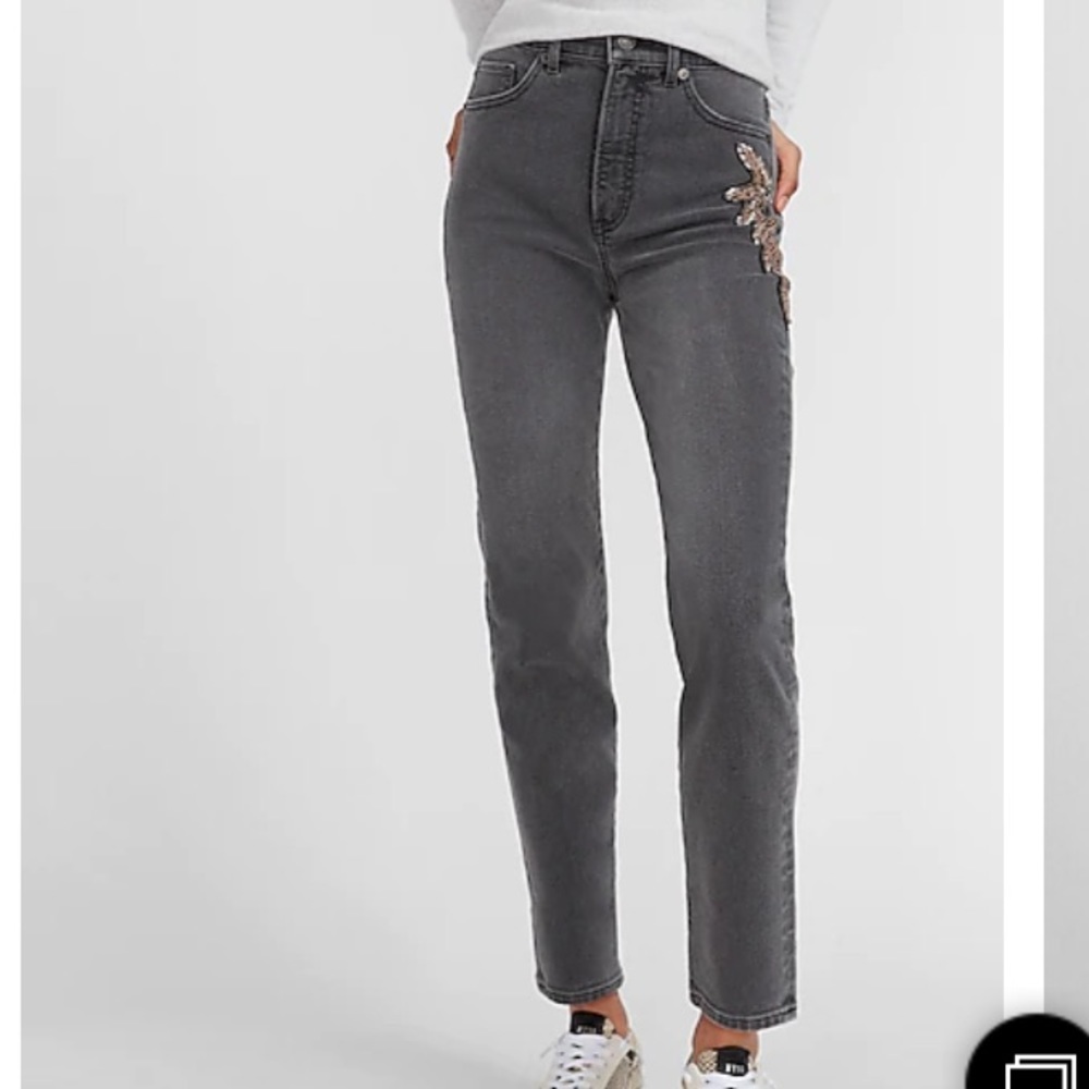 NWT Express Super High Waisted Black Beaded Side Slim Jeans 6R - Picture 3 of 10